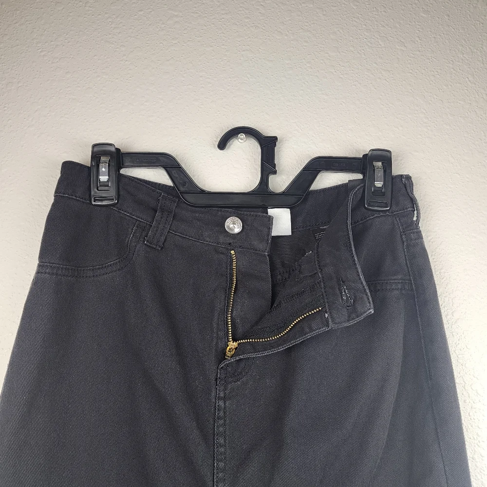 Divided Retro Black Denim Straight Basic Midi Skirt Front Slit Womens Size 2